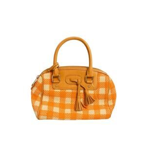 Preowned Dooney & Bourke Orange & Beige Canvas Shoulder Bag Leather Trim AS IS